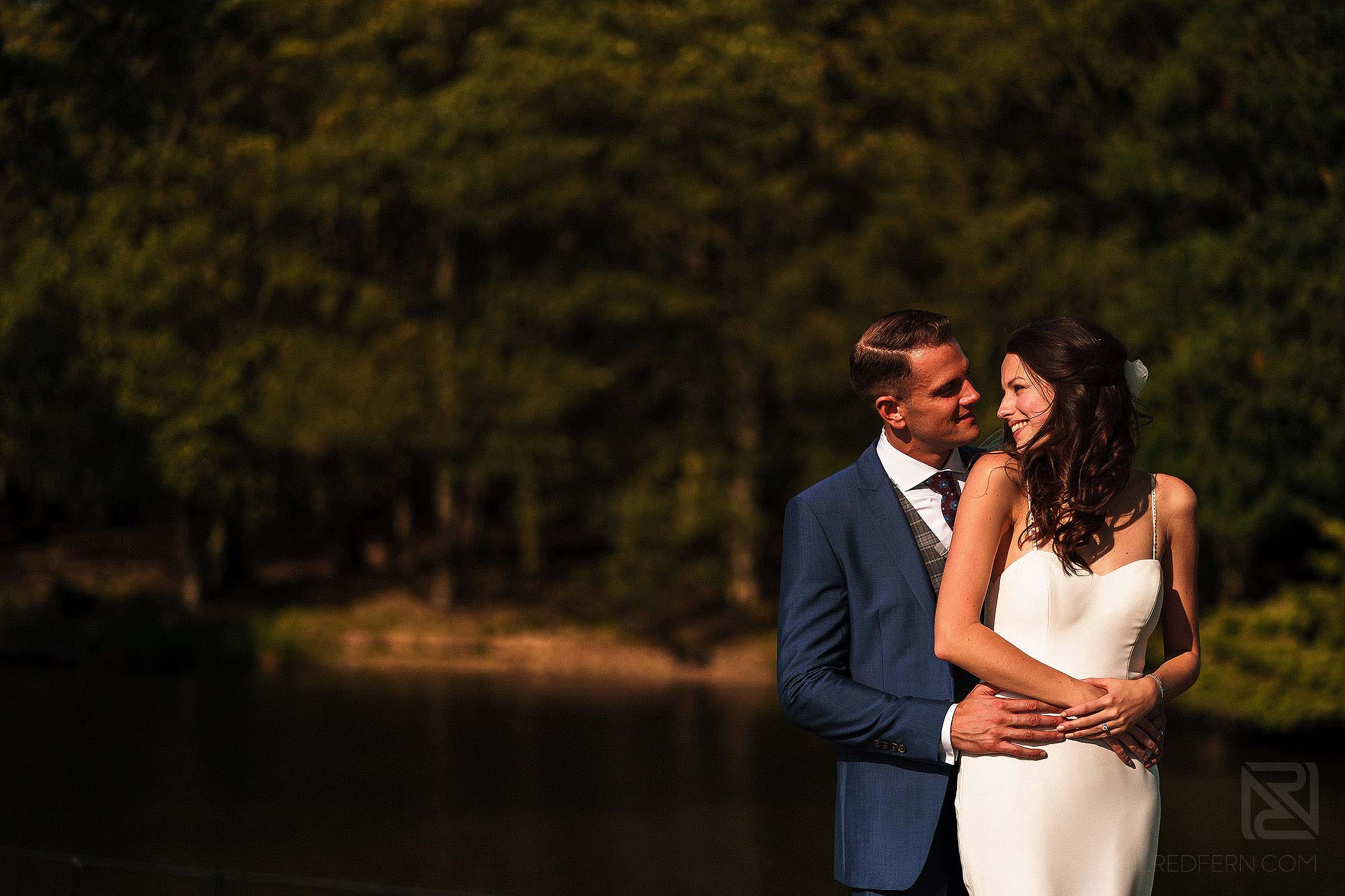 photograph of bride and groom in sunshine