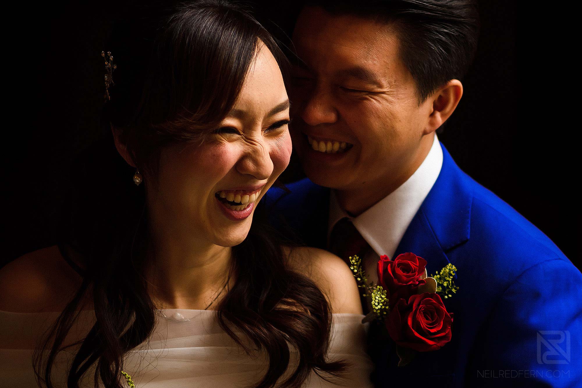 close up portrait of happy bride and groom