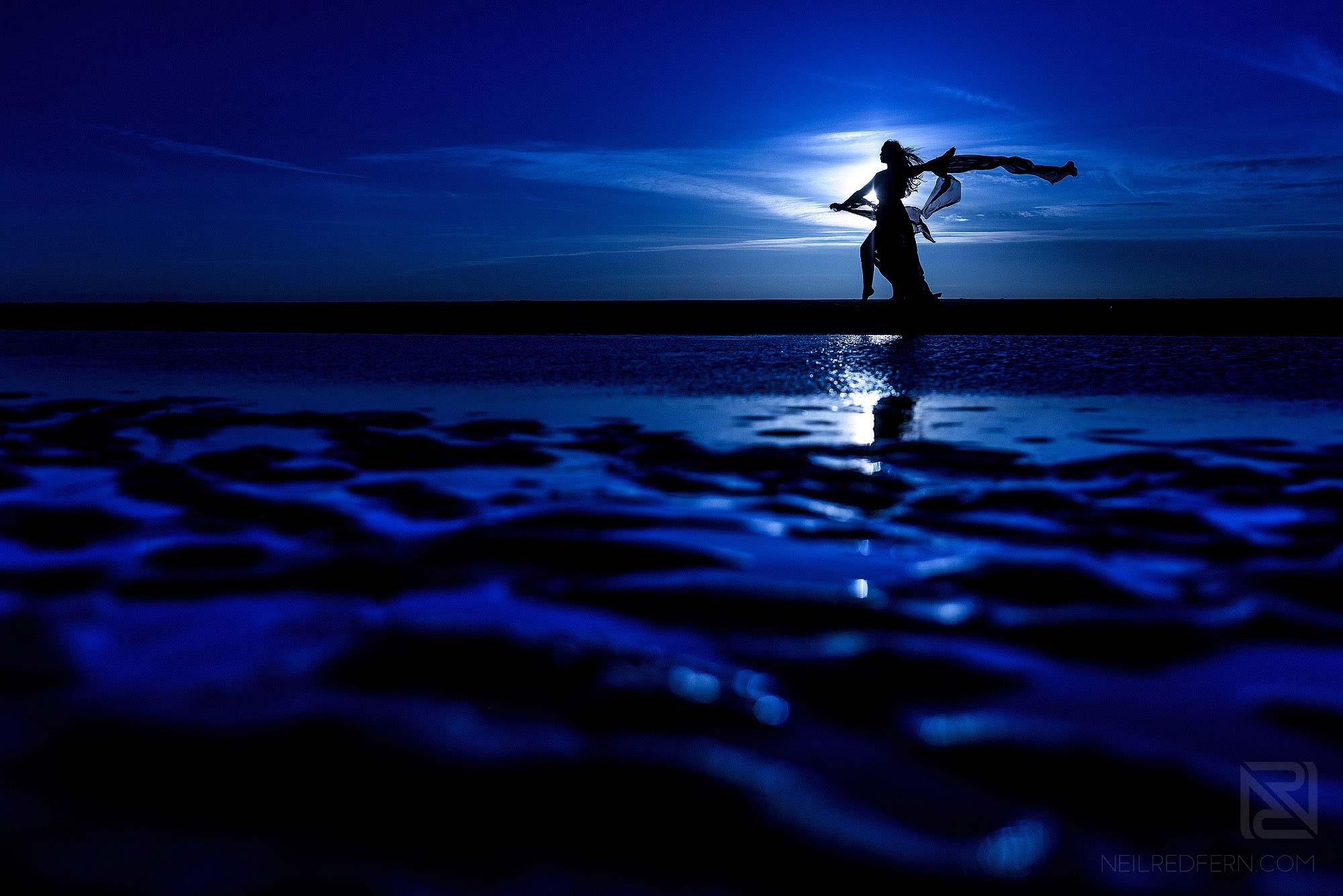 evening portrait of bride on beach
