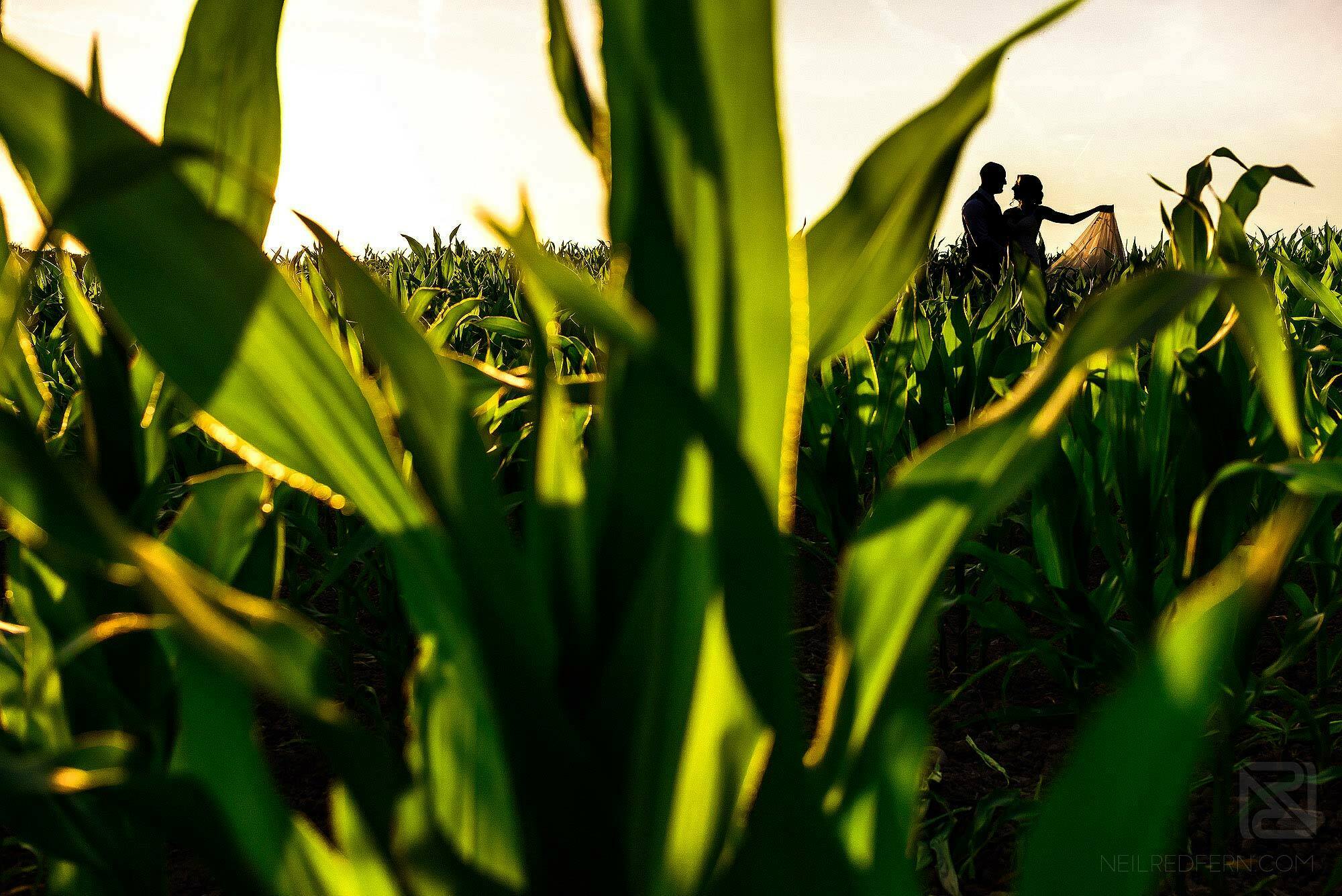 creative portrait photograph of bride and groom at Sandhole Oak Barn