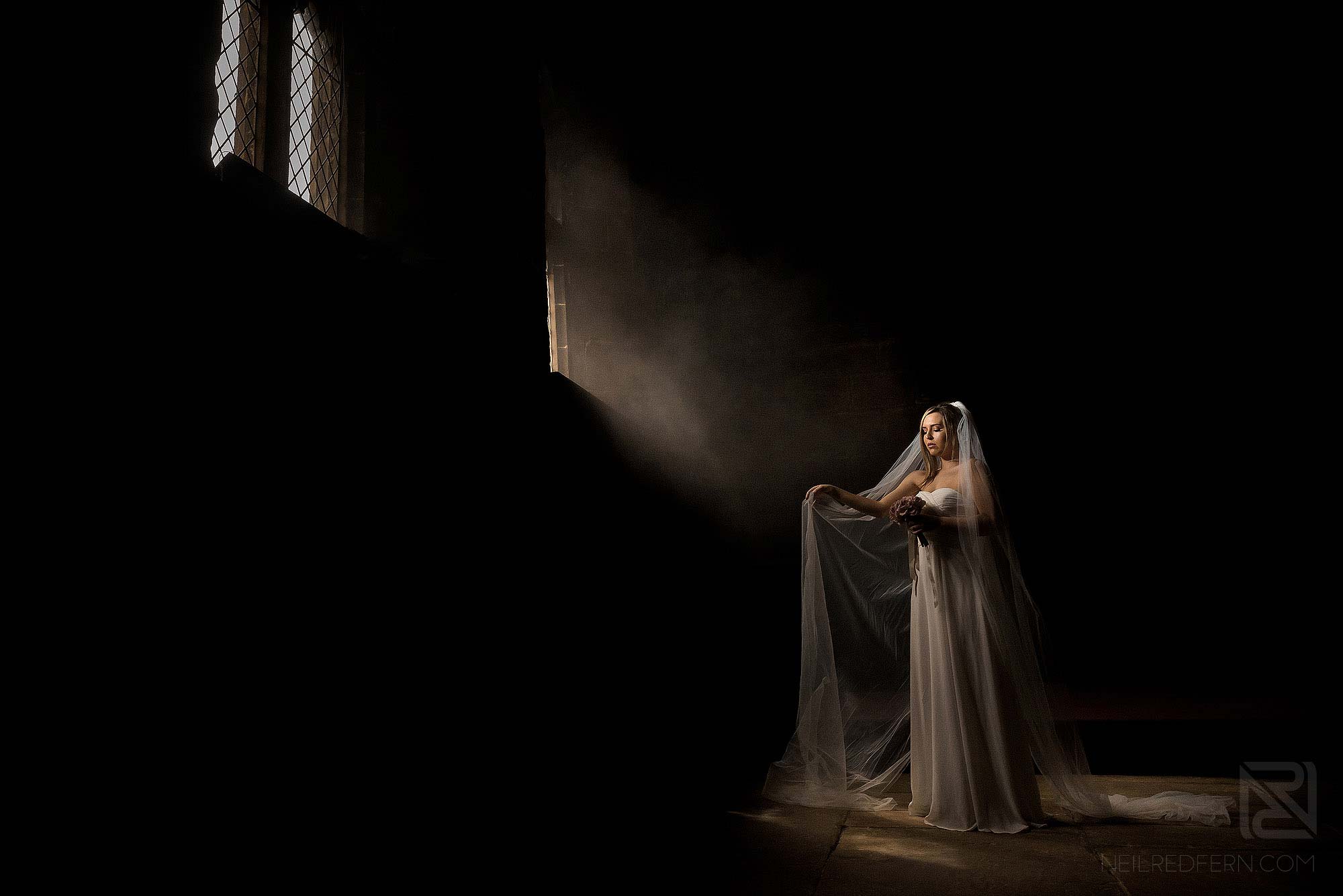 classical portrait of bride at Chetham's in Manchester