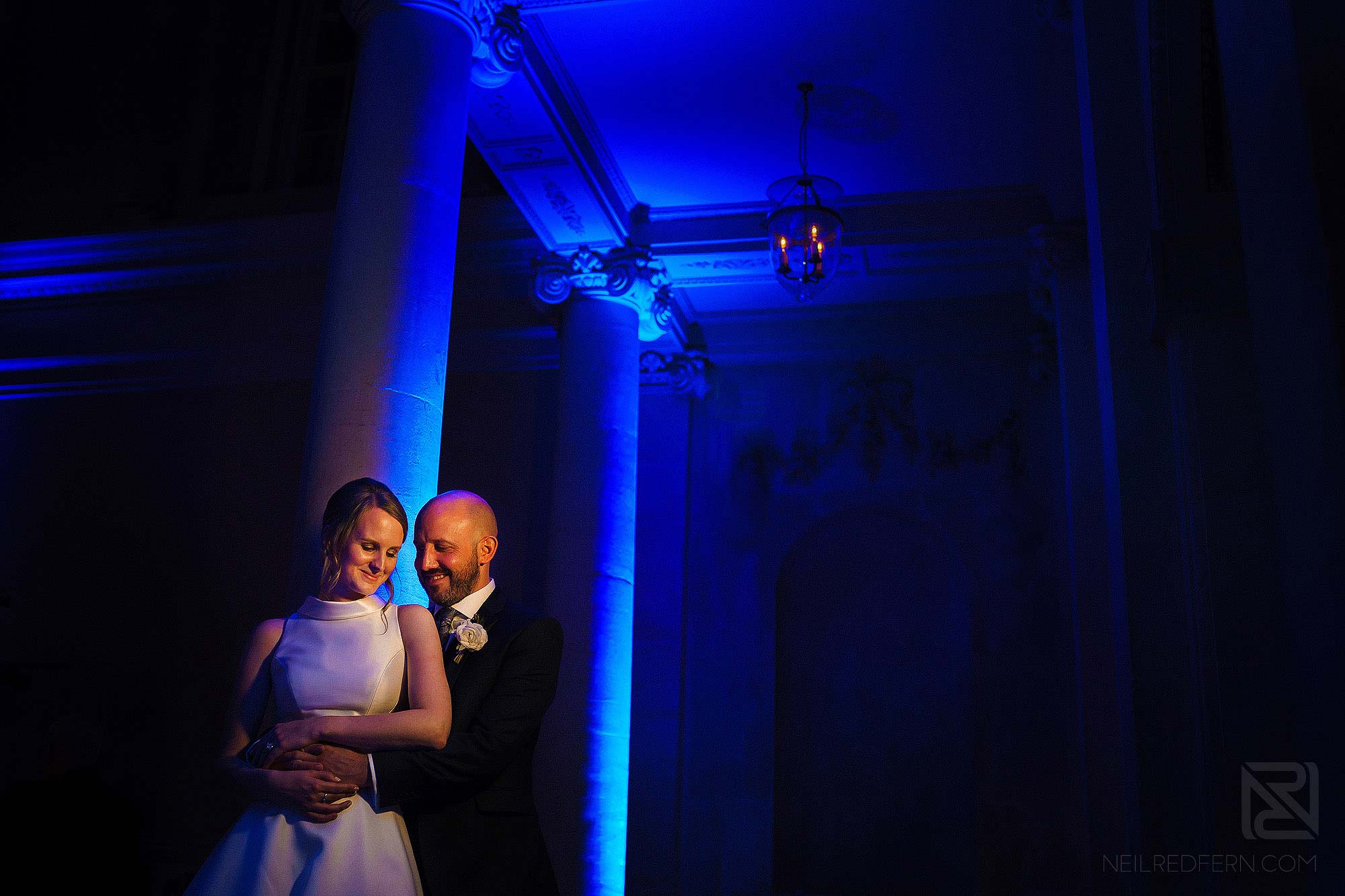 portrait of bride and groom in Assembly Rooms in Bath