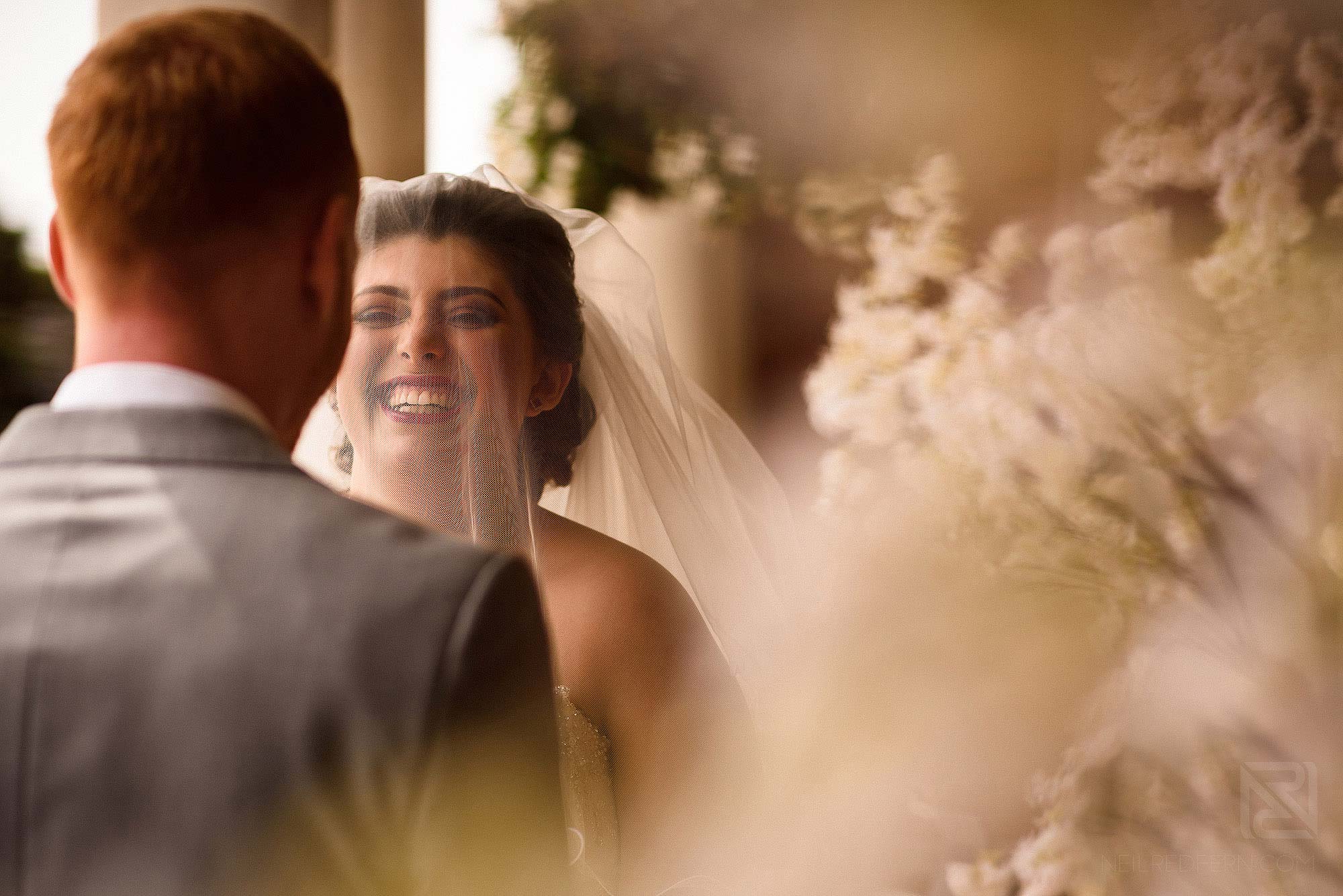 smiling bride during wedding ceremony