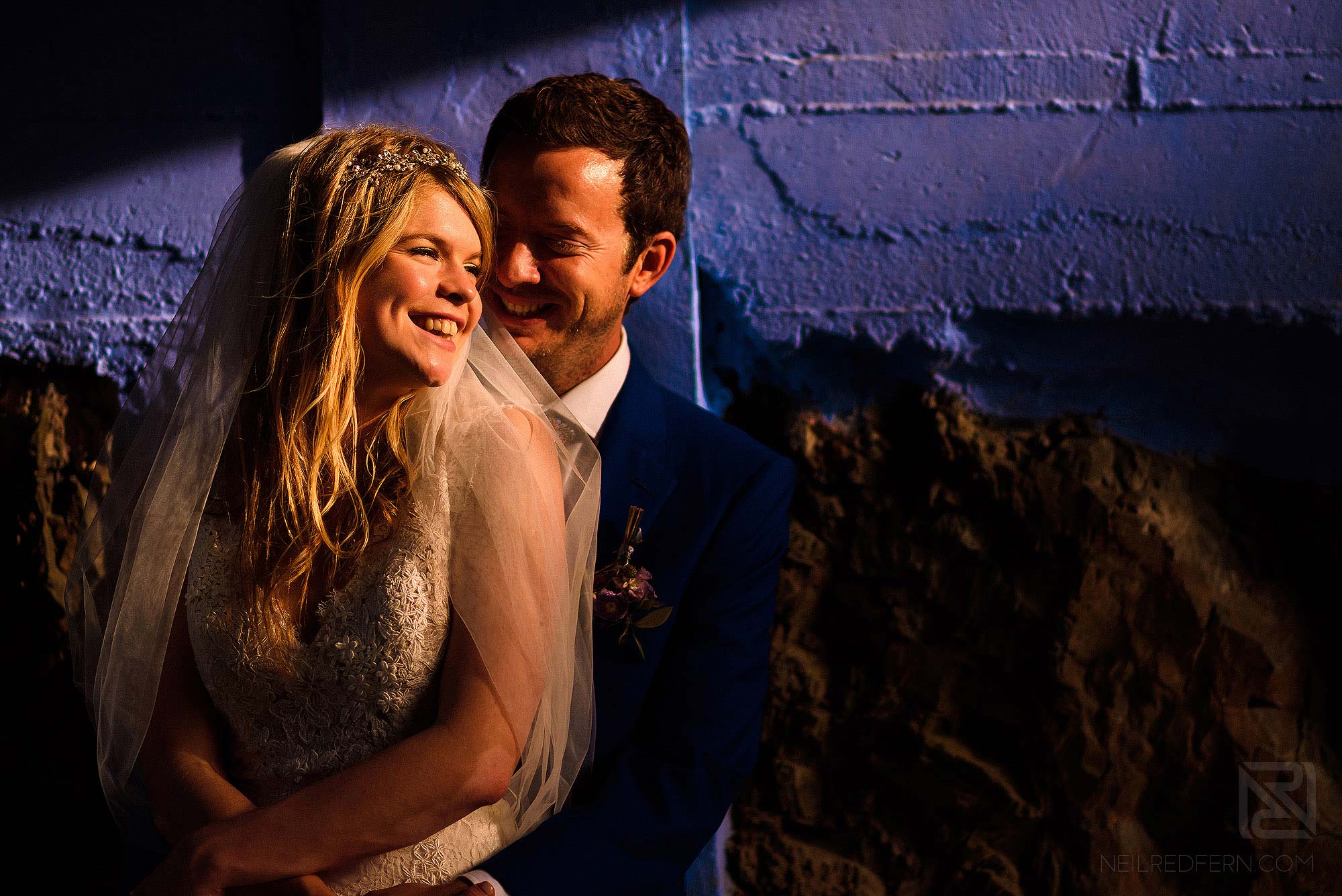bride and groom photograph at Portmeirion in Wales