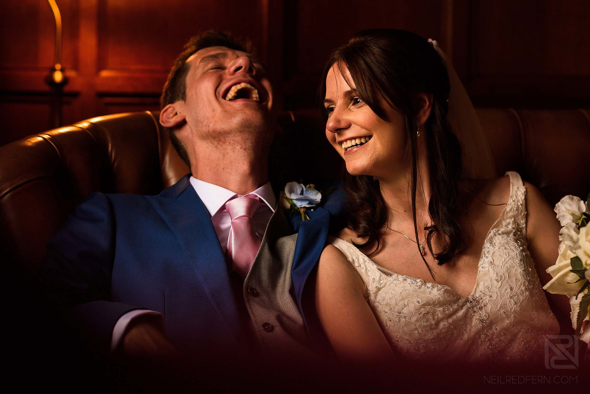 smiling bride and groom at Broadoaks Country House in the Lake District