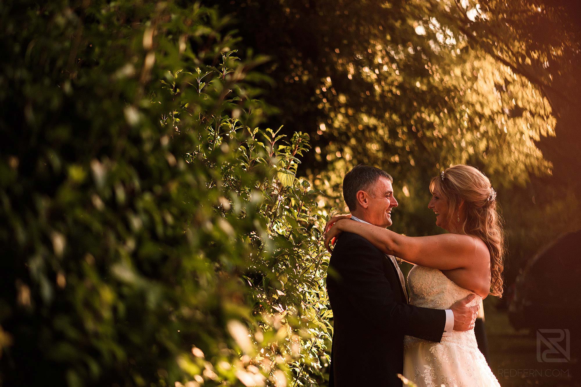 evening portrait of bride and groom