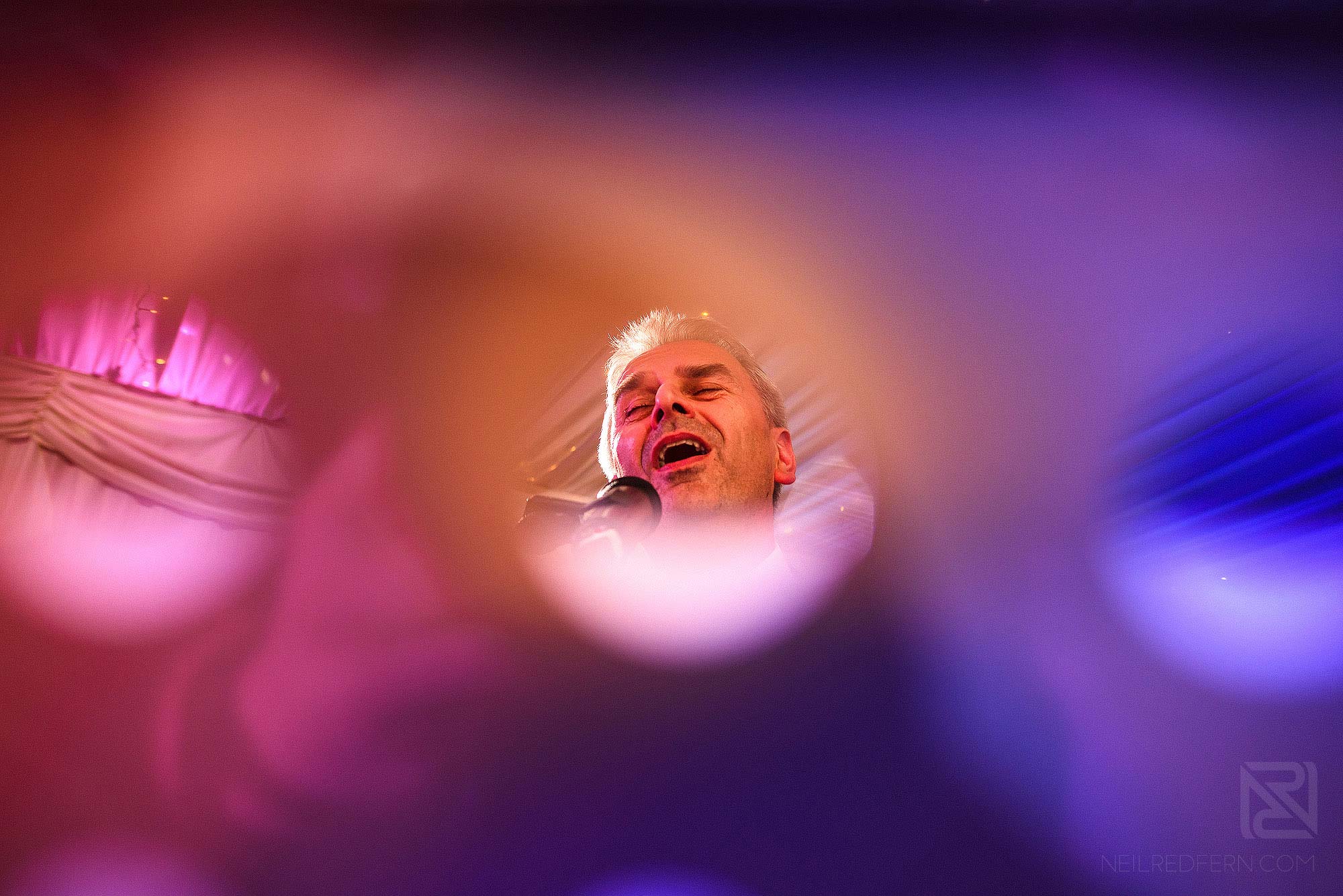 Paul Guard singing at The Villa Wrea Green wedding