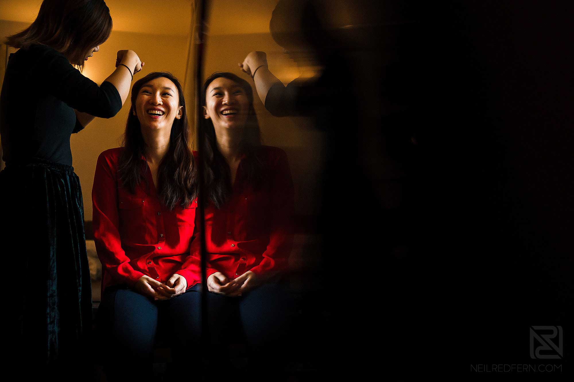 Chinese bride getting ready for wedding